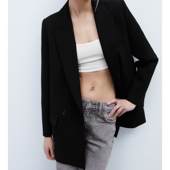 Zara Women Flowy Buttoned Blazer Black Size Xs NWT - Picture 2 of 6